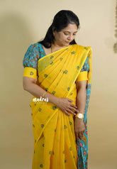 Mango Yellow - Light weight Linen cotton with kalamkari pallu and blouse